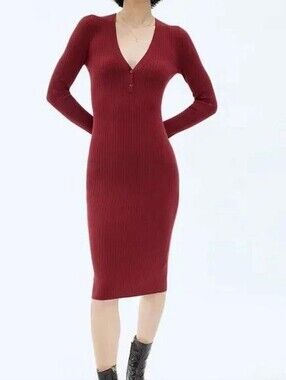 NWT Aritzia Wilfred Layla Ribbed V-Neck Long Sleeve Dress
